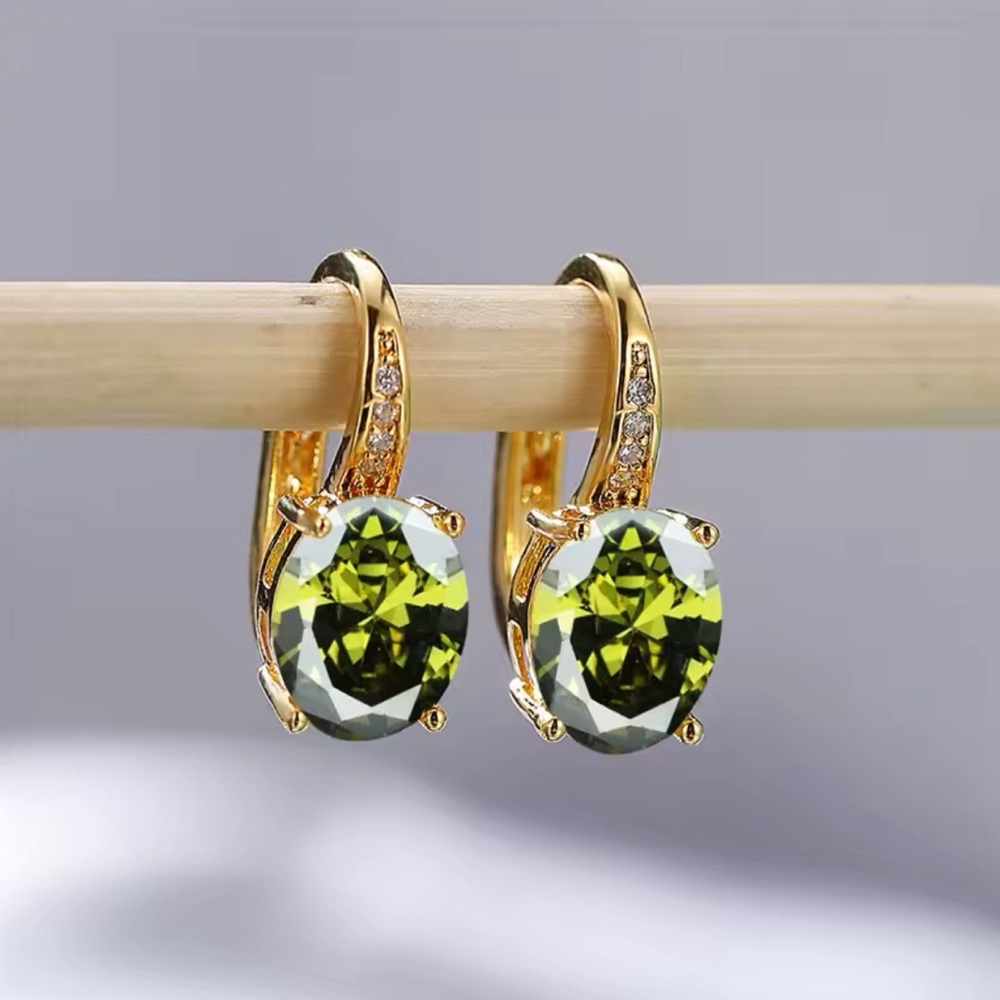Gold-Plated Olive Green Crystal Drop Earrings - Elegant Women's Jewelry